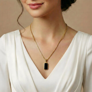 Black Stone Rectangle Pendant Necklace – Anti Tarnish