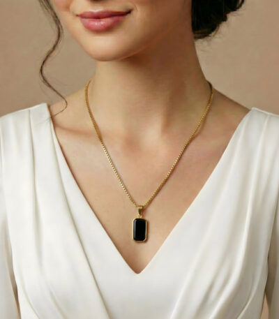 Black Stone Rectangle Pendant Necklace – Anti Tarnish