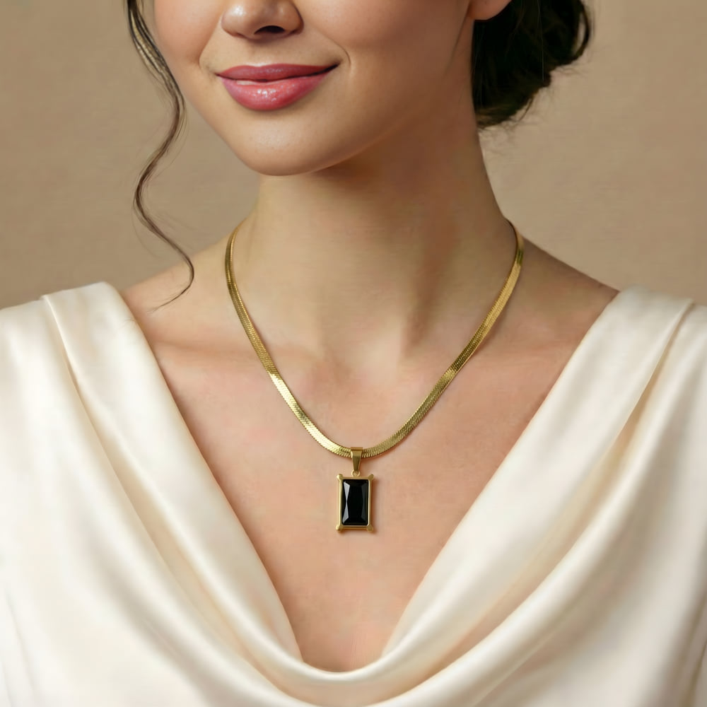 img_20251224184133107_A21VH | Glowviera.com Black Rectangle Stone Pendant Necklace – Anti Tarnish