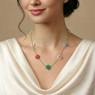 Multi-Color Floral Bead Necklace – Anti Tarnish