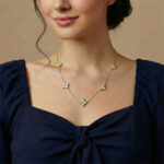 Anti Tarnish Floral Crystal Station Necklace for Women by Glowviera