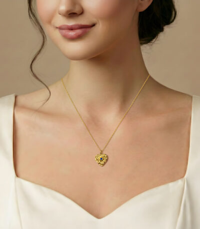Blue Stone Heart Pendant Necklace – Anti Tarnish