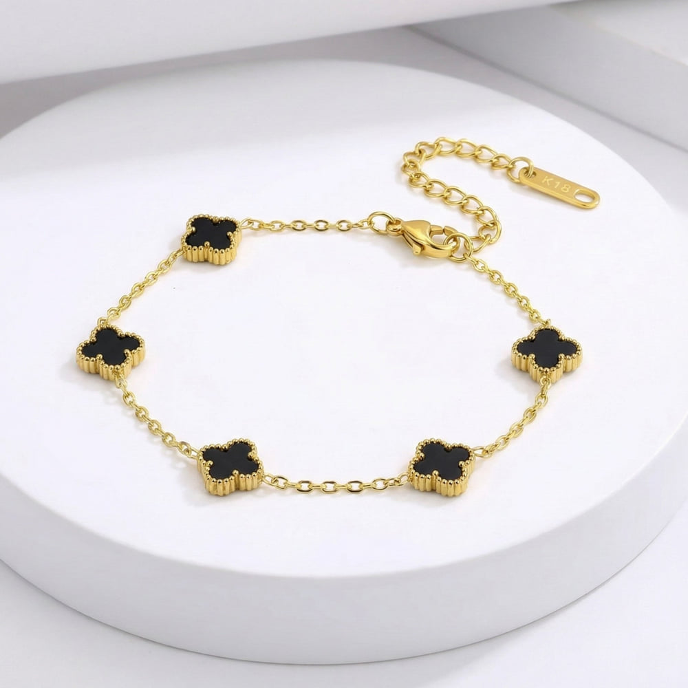 img_20251224184608394_3UHNK | Glowviera.com Anti Tarnish Black Clover Charm Bracelet for Women by Glowviera