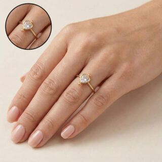 Elegant Heart Stone Open Ring – Anti Tarnish
