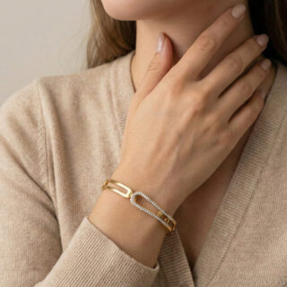 Crystal Edge Open Gold Bangle – Anti Tarnish