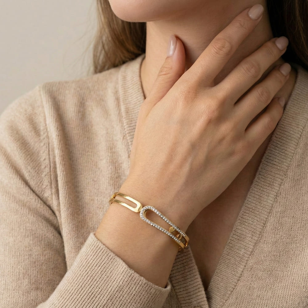 Crystal Edge Open Gold Bangle – Anti Tarnish