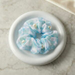 Sky Blue Pastel Check Scrunchie with Pearl
