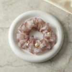 Blush Brown Check Pearl Scrunchie