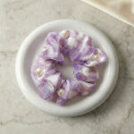Lavender & White Check Pearl Scrunchie