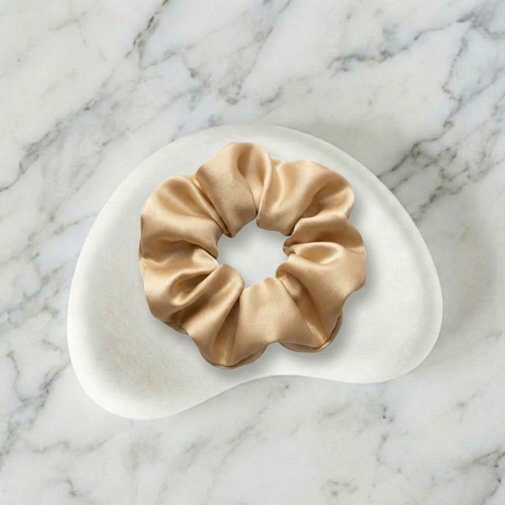 Champagne Gold Satin Big-Size Scrunchie – Soft Hair Tie