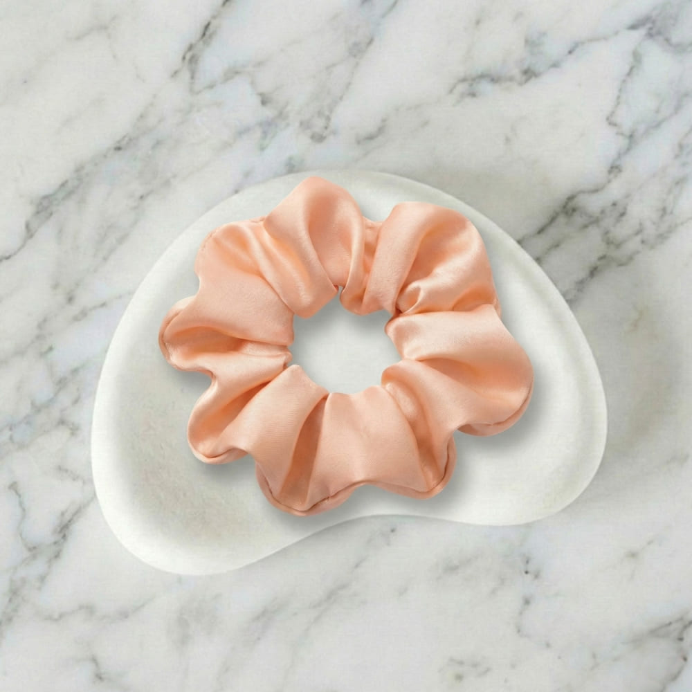 Peach Satin Big-Size Scrunchie – Soft Hair Tie