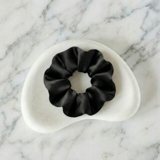 Classic Black Satin Big-Size Scrunchie – Soft Hair Tie