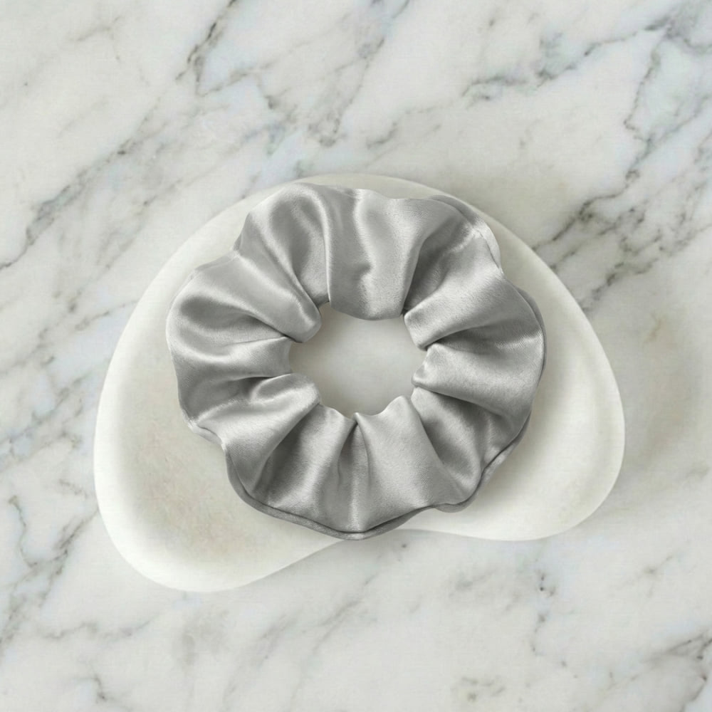 Silver Grey Satin Big-Size Scrunchie – Soft Hair Tie
