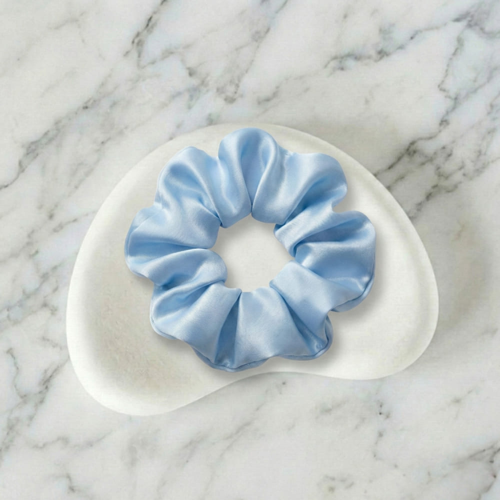 Light Blue Satin Big-Size Scrunchie – Soft Hair Tie