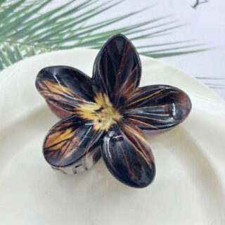 Midnight Bloom Flower Hair Clip (Large Size) – Glossy Statement