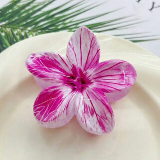 Pink & White Veined Flower Hair Clip – Large Size, Glossy Finish