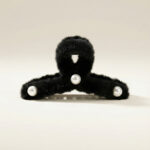 Black Fur Hair Claw Clip with Pearl