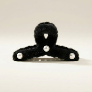 Black Fur Hair Claw Clip with Pearl