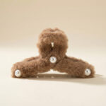 Soft Brown Fur Hair Claw Clip with Pearl