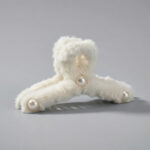 Ivory Faux Fur Hair Claw Clip with Pearl