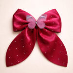 Deep Red Satin Hair Bow Clip with Butterfly