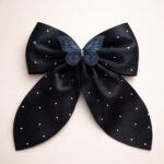 Classic Black Satin Hair Bow Clip with Butterfly
