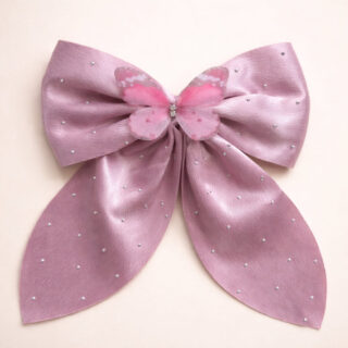Soft Pink Satin Hair Bow Clip with Butterfly