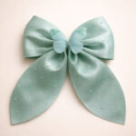 Mint Green Satin Hair Bow Clip with Butterfly