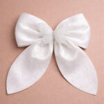 Pure White Satin Hair Bow Clip with Butterfly