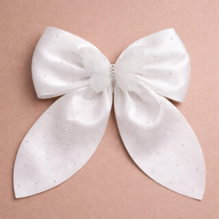 Pure White Satin Hair Bow Clip with Butterfly