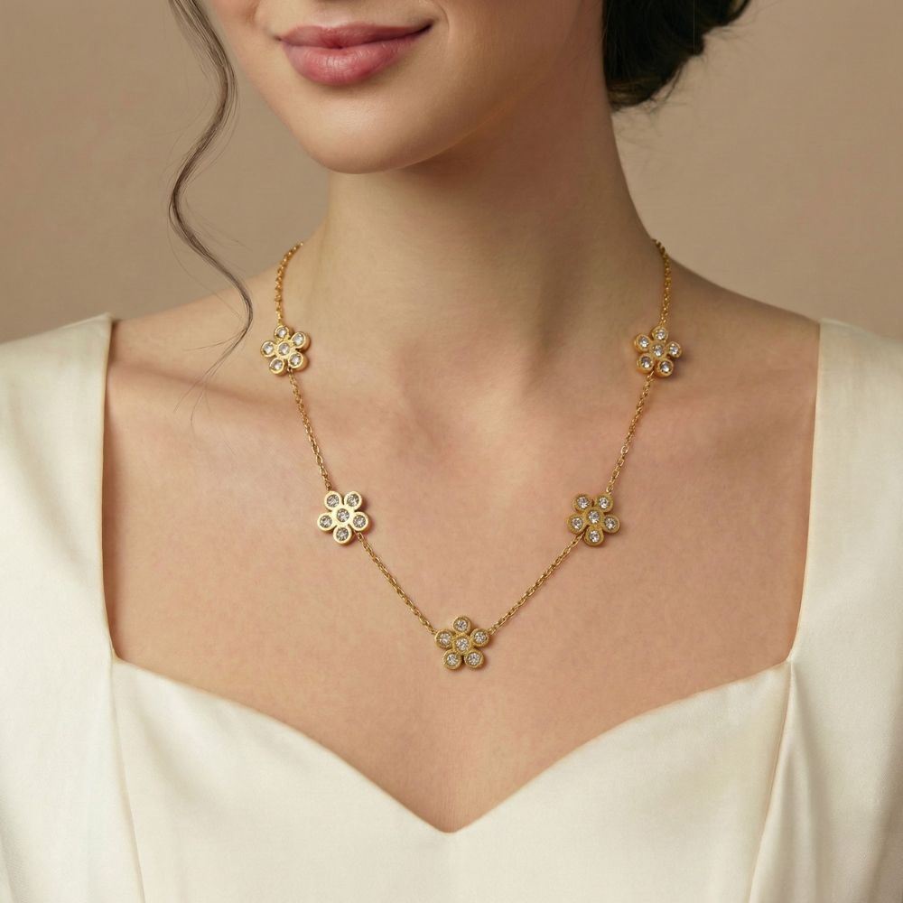 Anti tarnish floral crystal necklace for women